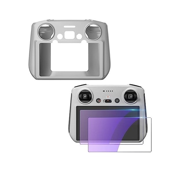 ZWLLKJGS Housse de Protection en Silicone RC + Protecteur décran 9H en Verre Trempé pour DJI Mini 3/Mini 3 Pro/DJI Air 2s/DJ