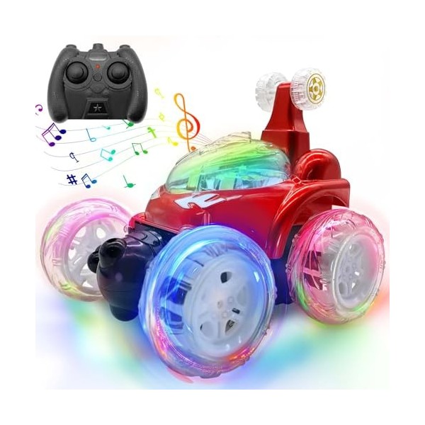 BoloShine RC Voiture Telecommandé Tout Terrain, Chargement USB 360°Rotation Stunt Car Offroad RC Véhicule avec LED, Noël Anni