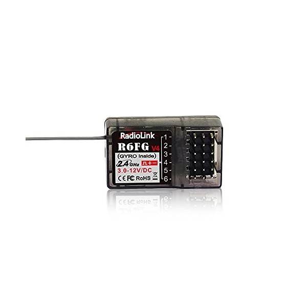 Radiolink R6FG Récepteur RC 2,4 GHz Gyro-Intégré 6 Canaux Grande Portée jusquà 400 m Pour Voitures Bateaux Compatible avec R