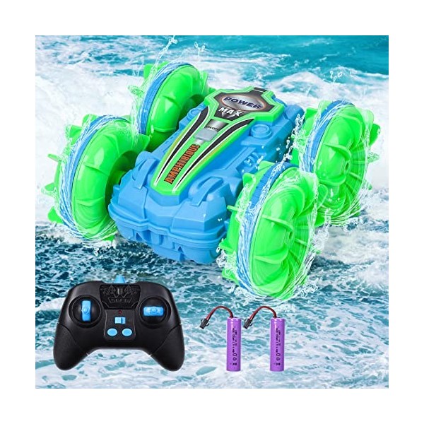 ThinkMax Voiture télécommandée amphibie, rotative à 360°, étanche, pour Enfants, 4 Roues motrices, Tout-Terrain, Jouet