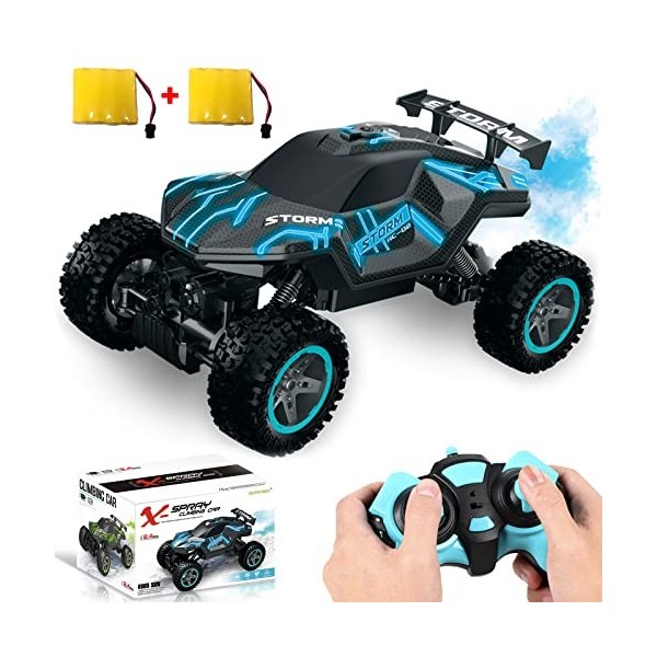 BMSARE Voiture Telecommandé, RC Voiture avec Lumières LED et Spray, 2,4G 4WD Tout Terrain Haute Vitesse Voiture, 20km/h Monst