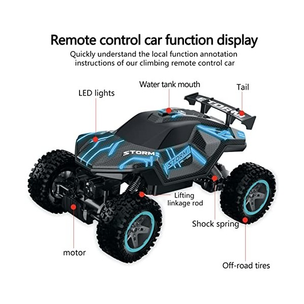 BMSARE Voiture Telecommandé, RC Voiture avec Lumières LED et Spray, 2,4G 4WD Tout Terrain Haute Vitesse Voiture, 20km/h Monst