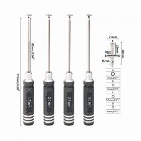Pxyelec Lot de 4 tournevis hexagonaux avec clé cruciforme pour voiture, bateau, quadricoptère, hélicoptère, multirotors 1,5 m