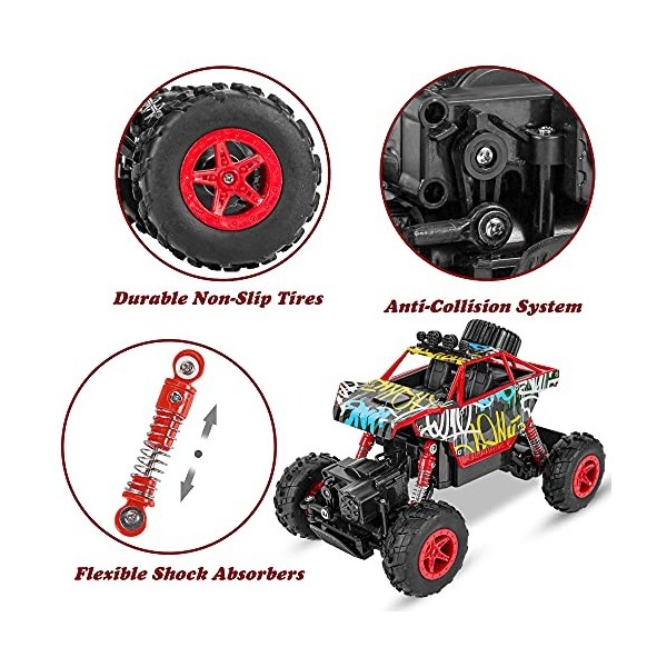 ThinkMax Voiture télécommandée Rock Crawler 2,4 GHz 1:20 Rc Auto 4WD Off Road RC Monstertruck avec 2 piles rechargeables