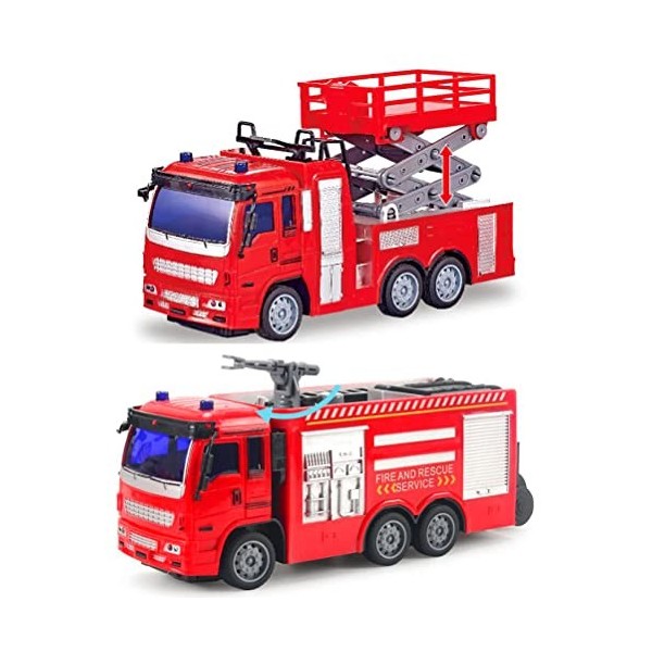 Zerodis Jouet de Camion de Pompiers télécommandé, Jouet de Camion de Pompiers 4WD Fil avec Lumières LED pour Enfants Camion 