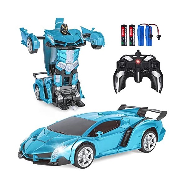 Vubkkty Transformateurs Jouet, Voiture télécommandée, 2,4 GHz, échelle 1:18, Cadeaux danniversaire et de Noël, Cyan