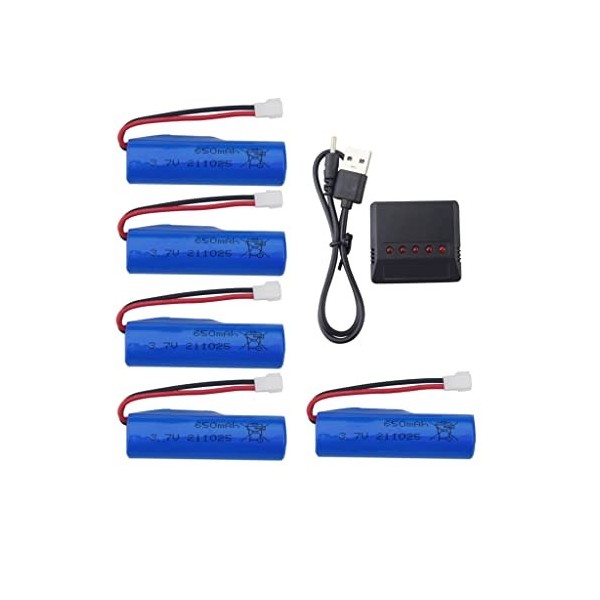 5PCS 3.7V 650mah Batterie au Lithium avec Chargeur 5 en 1 pour SYMA Q9 H126 H131 H118 RH701 Bateau télécommandé Bateau à Gran