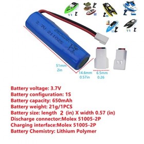 5PCS 3.7V 650mah Batterie au Lithium avec Chargeur 5 en 1 pour SYMA Q9 H126 H131 H118 RH701 Bateau télécommandé Bateau à Gran