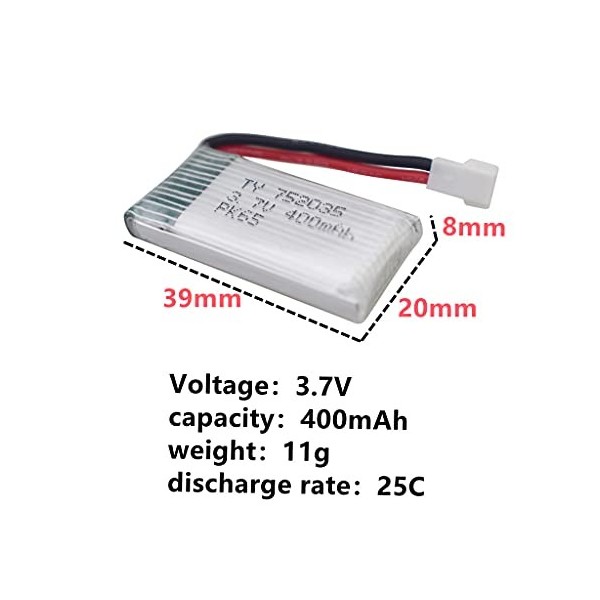 ZYGY 5PCS 3.7V 400mAh Batterie au Ltihium & 1PCS 5in1 Chargeur pour H99W H31 H6C H98 AT-96 TR-C385 TR-P51 TR-F22 SYMA Q11 RC 