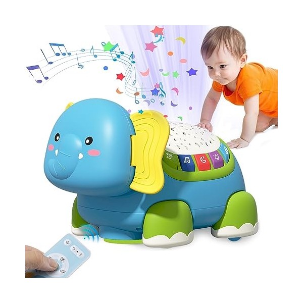 Funsland Jouets Musicaux pour Bébé, éléphants Rampantes pour Bébé 6 à 18 Mois, avec Lampe Musicale et projecteur, Jeux Educat
