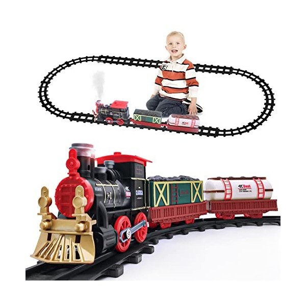 Train Electrique Noel Jouet pour Enfants Machines Locomotive de Vapeur Ferroviaire Jeux Cadeau pour Enfants 2 Wagons 