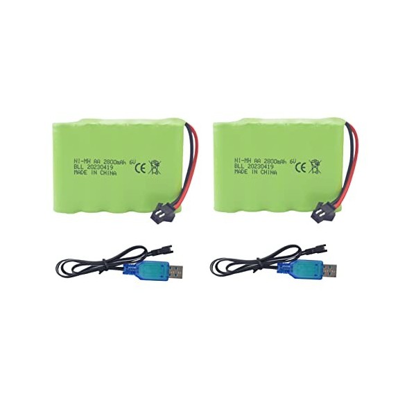 ZYGY 2PCS 6.0V 2800mah AA Batterie Rechargeable SM-2P Plug avec câble de Chargement USB pour TB141 TB142 DE37 RC Voiture Joue