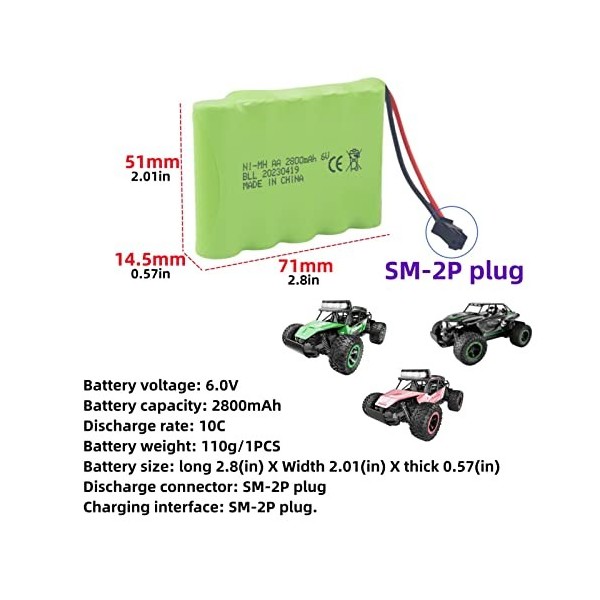 ZYGY 2PCS 6.0V 2800mah AA Batterie Rechargeable SM-2P Plug avec câble de Chargement USB pour TB141 TB142 DE37 RC Voiture Joue