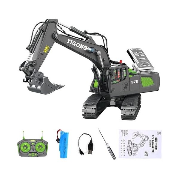 GOXAEEE 1:20 Jouet Bulldozer télécommandé, 2,4GHz RC entièrement Fonctionnel Rechargeable par USB 9 canaux avec lumière et So