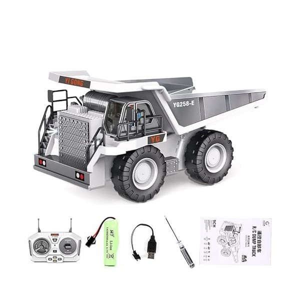 GOXAEEE 1:20 Jouet Bulldozer télécommandé, 2,4GHz RC entièrement Fonctionnel Rechargeable par USB 9 canaux avec lumière et So