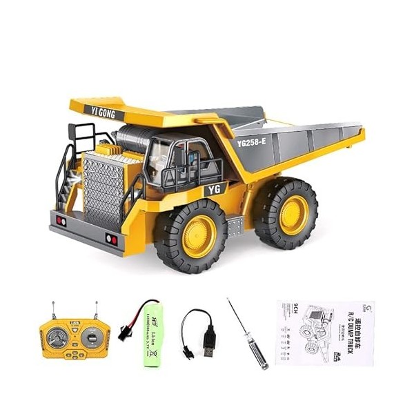 GOXAEEE 1:20 Jouet Bulldozer télécommandé, 2,4GHz RC entièrement Fonctionnel Rechargeable par USB 9 canaux avec lumière et So