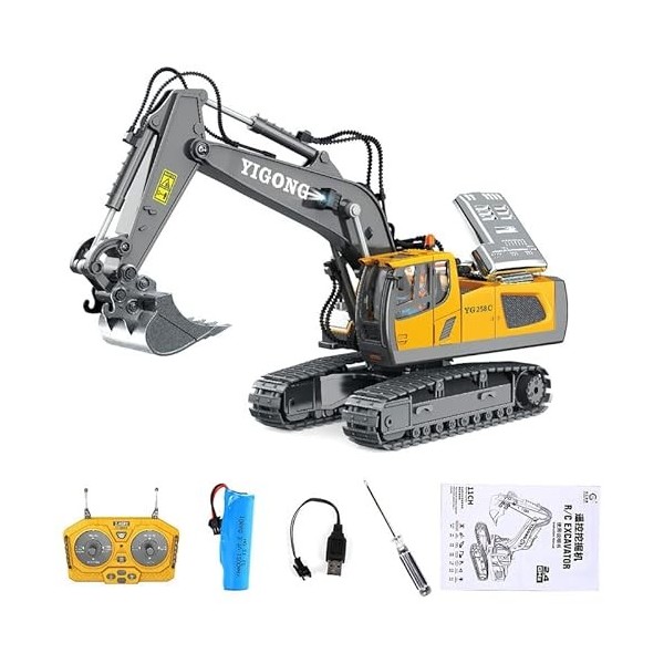 GOXAEEE 1:20 Jouet Bulldozer télécommandé, 2,4GHz RC entièrement Fonctionnel Rechargeable par USB 9 canaux avec lumière et So