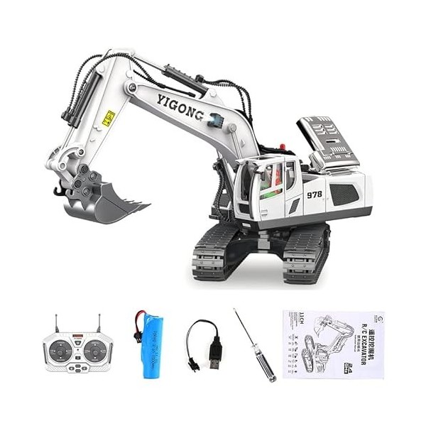 GOXAEEE 1:20 Jouet Bulldozer télécommandé, 2,4GHz RC entièrement Fonctionnel Rechargeable par USB 9 canaux avec lumière et So