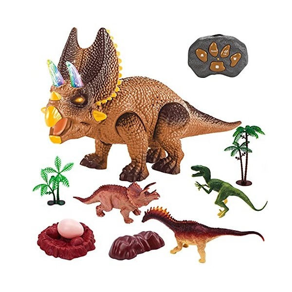 Jouet dinosaure télécommandé – Jouet de dinosaure qui marche avec éclairage LED, son rugissant, tête secouée, cadeau pour gar