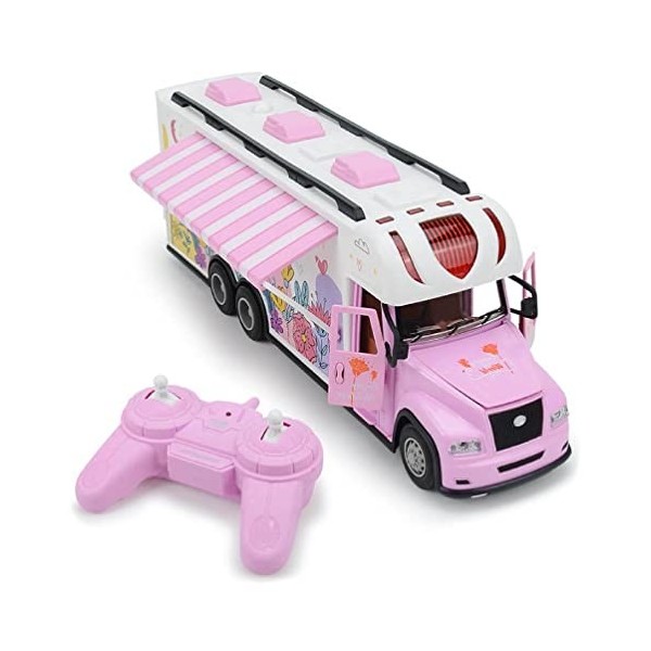 Voiture de buffet de voiture de camping-car rose télécommandée pour enfants de 5 à 12 ans, jouet électrique avec accessoires,