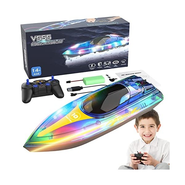 woyufen Bateaux RC pour Enfants - Jouet de Bateau RC avec télécommande et lumière LED - Cadeaux de Navire télécommandés de Co