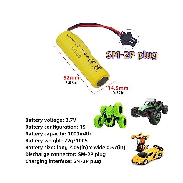 ZYGY 5PCS 3.7V 1000mAh Batterie avec 5 en 1 Chargeur pour TB202 TB201 TM201 TM202 TC141 DE35 DE38 DE40 DE50 DE84 S767 SL-356A