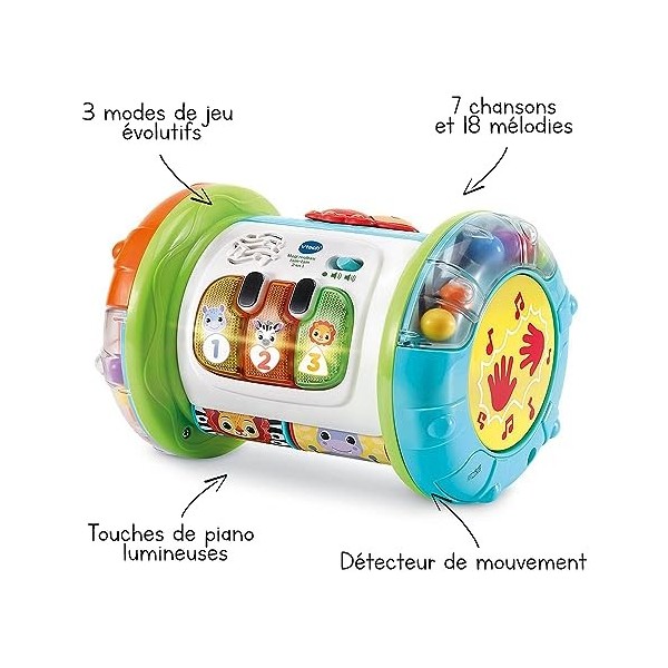 VTech - Jouet Musical Magi Rouleau Tam-Tam 3 en 1, Instrument de Musique Enfant, Jouet dActivité et de Développement, Jeu Év