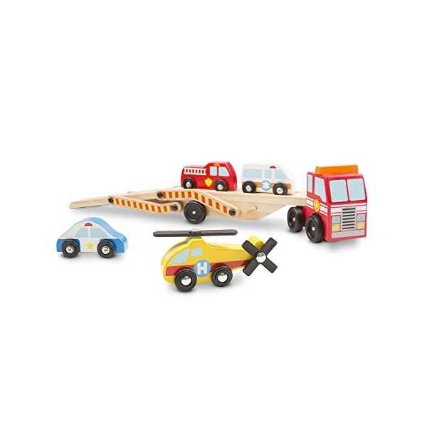 Melissa & Doug Wooden Emergency Vehicle Carrier, Magnetic Wooden Cars & Truck Toy , Wooden Toys for 3 Year Old Boy Gifts , To