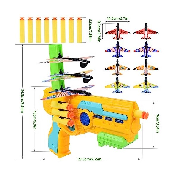 Herefun Avion de Pistolet Jouet, Avion Catapulte en Mousse pour Enfant, Lanceur davion avec 8 Avion en Mousse, Jouet Modèle 