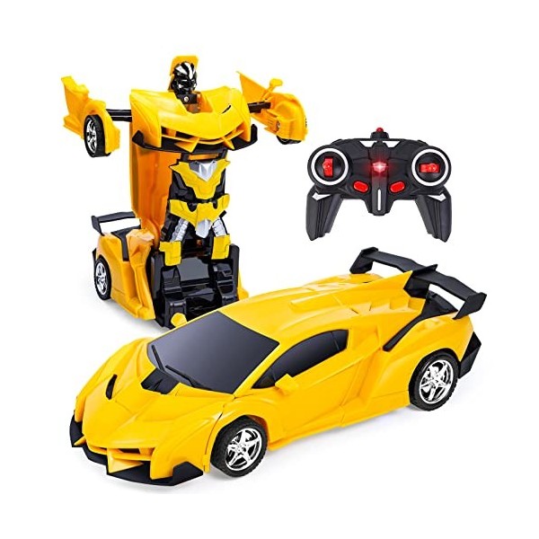 Yellcetoy Voiture Télécommandée Robot Jouet pour Enfant 3-12 Ans, 2.4GHz 2 en 1 Transformable Transformateurs Robot Voiture J