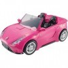 Barbie Voiture Cabriolet Rose pour poupée, décapotable avec deux sièges noirs, ceintures et rétroviseurs argentés, jouet pour