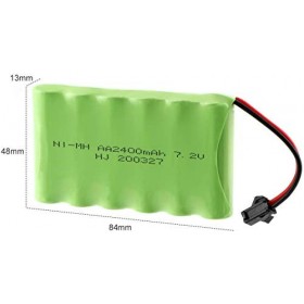 YUNIQUE France 1 Pièce Batterie Rechargeable 7.2V 2400mAh Ni-MH AA avec SM-2P 2Pin Plug et Câble Chargeur USB pour Véhicules 