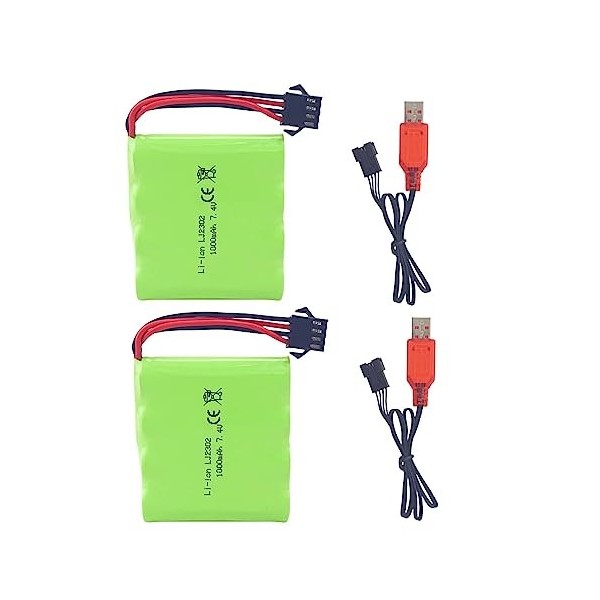 ZYGY 2PCS 7.4V 1000mah SM-4P Plug Batterie Rechargeable & câble de