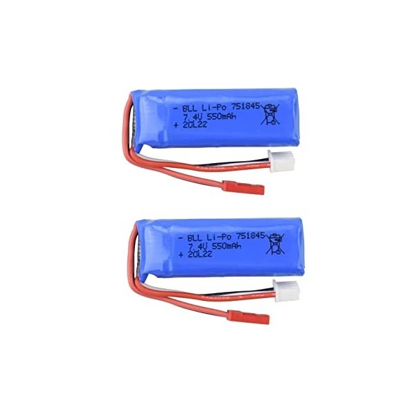 YUNIQUE France 2 Pieces Batterie au Lithium 751845 7.4V 550mAh pour Voiture Wltoys K969 K979 K989 K999 P929 P939 Télécommande