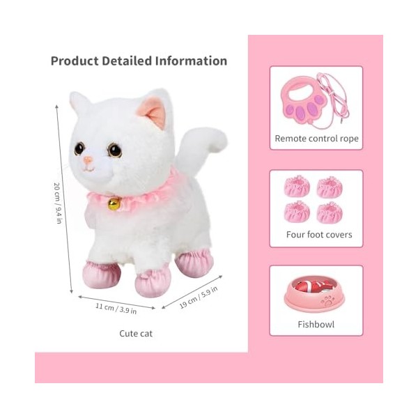 LUFEIS Jouet électronique en Peluche, Animal Chat Électronique, pour Chat avec Laisse télécommandée, Marche, Aboiements, Remu