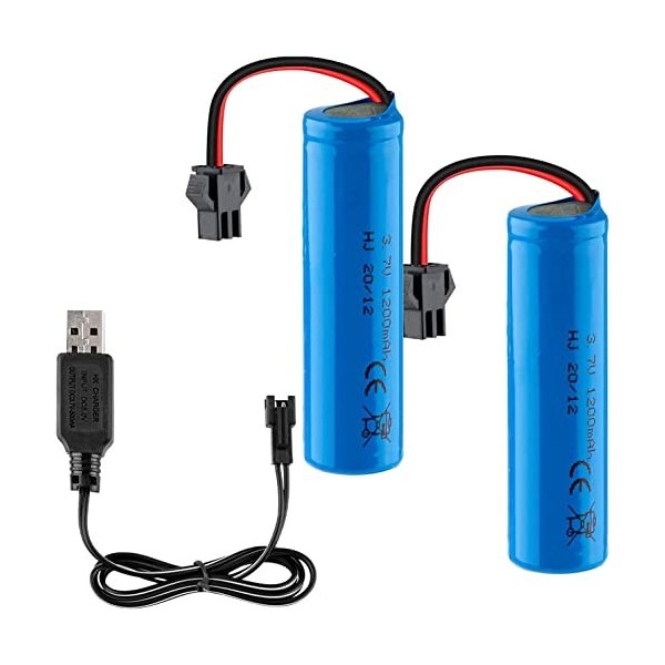 Yangers Lot de 2 batteries rechargeables 3,7 V 1200 mAh Li-ion RC 15 C SM-2P connecteur avec chargeur USB pour voiture téléco