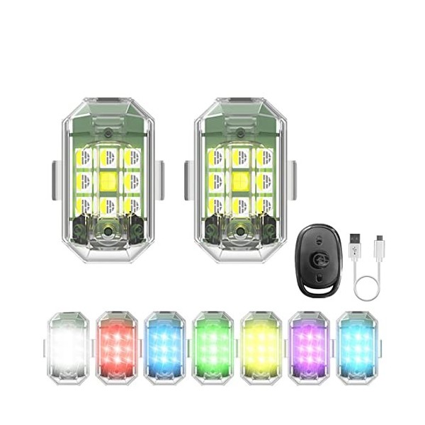 Lumières de Drone stroboscopiques à LED,lumière stroboscopique à LED sans Fil Haute luminosité,7 Couleurs lumières danti-Col