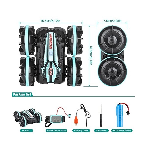 Furado Voiture Télécommandée Tout-Terrain pour Enfant, Rotation à 360 ° 4WD avec Double télécommande 2,4 GHz Étanche pour Enf