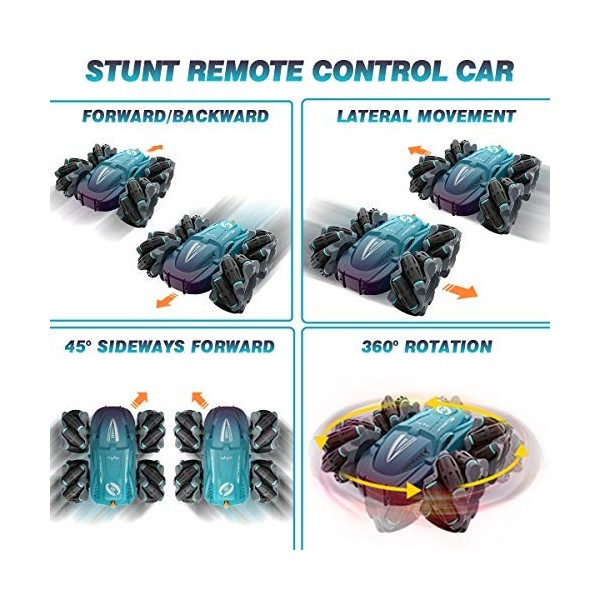 Voiture Télécommandée 4WD Drift Stunt RC Car 2,4 GHz Véhicule Radiocommandée Rechargeable, Jouet Enfant pour 3 4 5 6 7 8 9 10