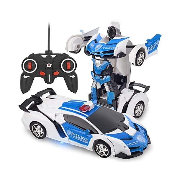 TWODNBD Voiture télécommandée, Transforme Robot Rc Rechargeable Rotation à 360° Stunt 1:18 Déformation Jouet pour Voiture de 