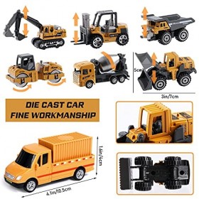 Véhicule Chantier Jouet Enfants avec Tapis Grue à Tour Excavatrice Rouleau compresseur Bulldozer Camion Bétonnière Chariot él