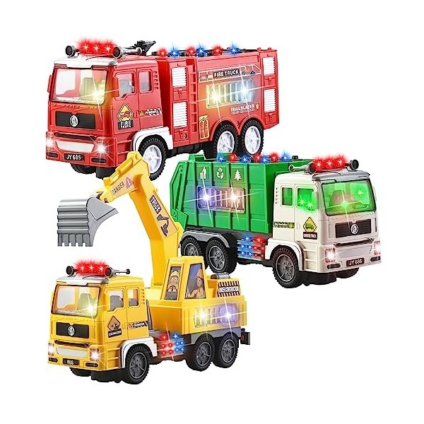 JOYIN Camion de Pompier Enfant,Camion Poubelle Jouet Enfant,Jouet de Voiture Pelle pour Enfants avec Son et lumière, Jouets é