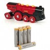 Brio - 33592 - Jeu de Construction - Locomotive Puissante à Piles - Rouge - Rouge + piles AAA Amazon Basics