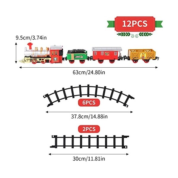 Train Electrique Noel,Train Jouet pour Enfants Train de Noël à Piles avec Rails, Lumières & Sons - Décoration Sapin de Noël &