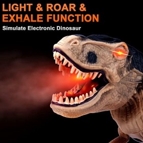 deAO Dinosaure téléguidé pour Enfants, Qui Marche, rugit, respire de la Vapeur et Peut secouer la tête Marron 