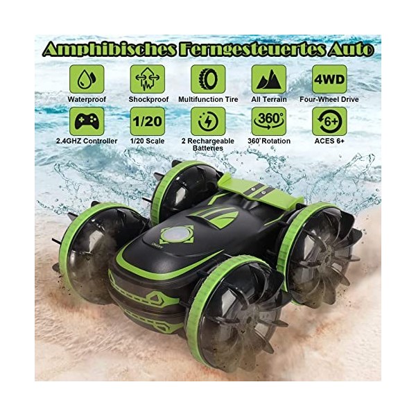 Voiture télécommandée amphibie, voiture RC Stunt avec capteur de gestes, bateau radiocommandé, 2,4 GHz 4WD avec flip à 360°, 