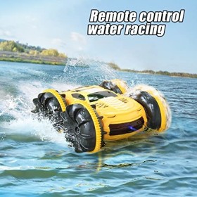 TOMMYHOME Jouet de Voiture télécommandé amphibie pour Enfants, Voiture Tout-Terrain cascadeuse étanche, Rotation à 360 ° Tout