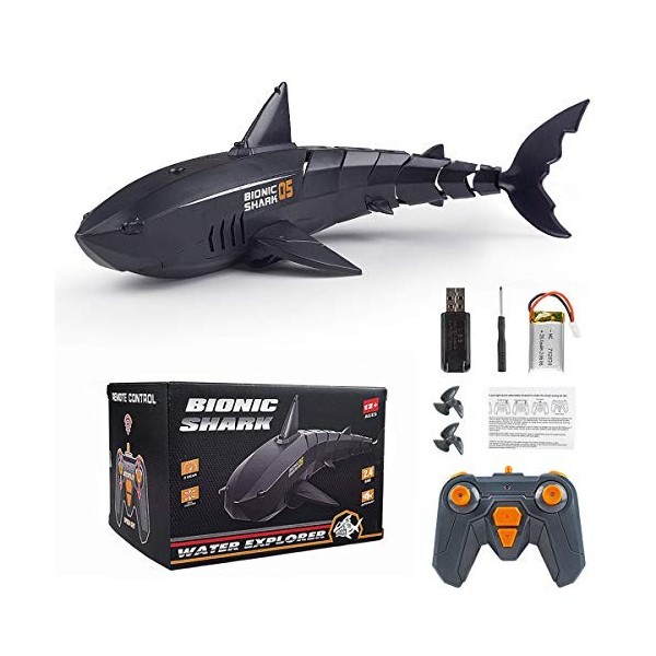 XIAOKEKE Jouet Bateau Requin Télécommande 2.4 Ghz - Jouet sous-Marin Requin Nager Télécommande Jouet Requin Jeu deau Bateau,