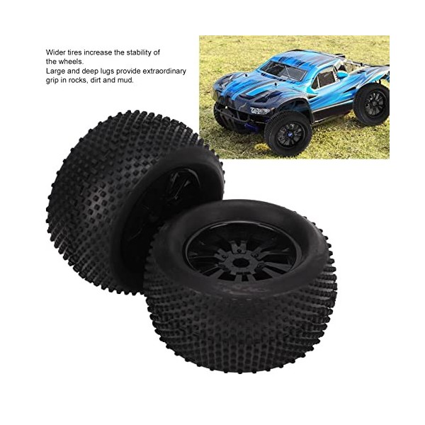 Dilwe Jeu de Pneus de Voiture RC, 140mm, 1/8 Télécommande Universelle Voiture Camion descalade Pneus en Caoutchouc de Véhicu