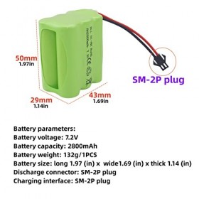 ZYGY 2PCS AA 7.2V 2800mAh Batterie fiche SM - 2P &2PCS Câble de Charge USB pour Jouet Tank Engineering Department Plat Semi -